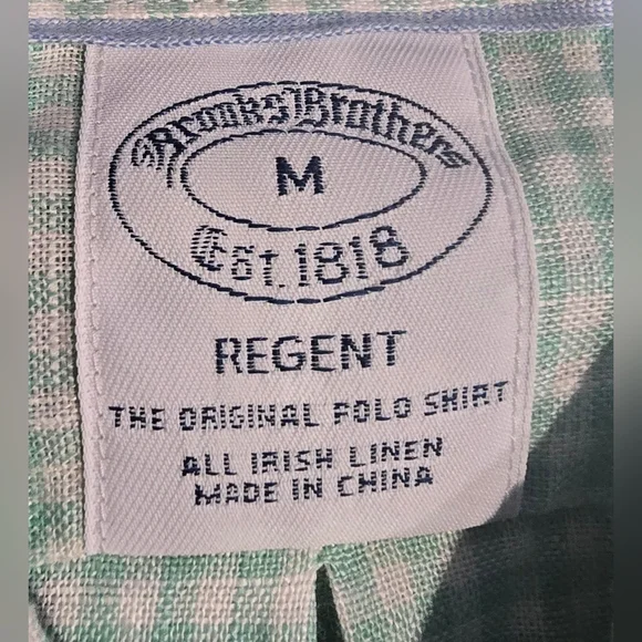 Brooks Brothers Irish Linen Green And White Gingham Regent Polo Size Medium - Picture 2 of 9